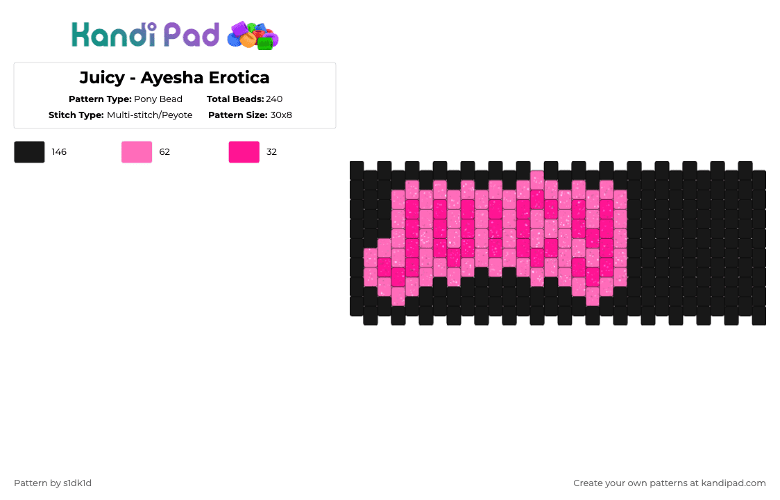 Juicy - Ayesha Erotica - Pony Bead Pattern by noahdoesstuff on Kandi Pad - pink,black,ayesha eroica,emo,scene,juicy,music