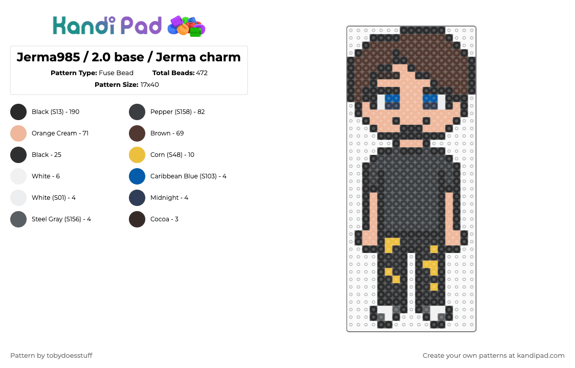 Jerma985 / 2.0 base / Jerma charm - Fuse Bead Pattern by noahdoesstuff on Kandi Pad - black,brown,beige,jerma985,jerma,charm,streamer,gamer