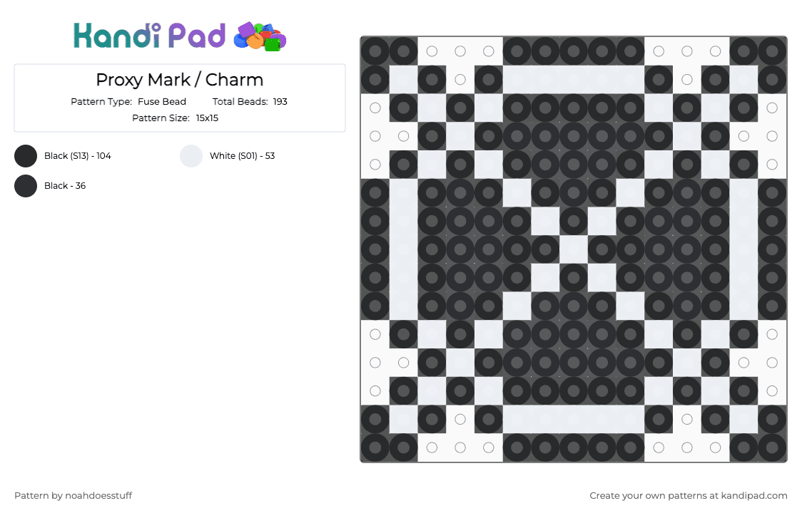 Proxy Mark / Charm - Fuse Bead Pattern by noahdoesstuff on Kandi Pad - white,black,slenderman,marble hornets,proxy,creepypasta,charm,easy