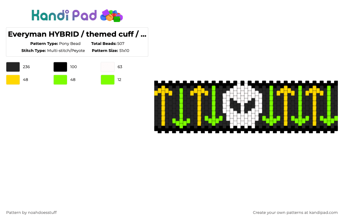 Everyman HYBRID / themed cuff / Slenderverse - Pony Bead Pattern by noahdoesstuff on Kandi Pad - black,yellow,green,slenderverse,everyman hybrid,cuff