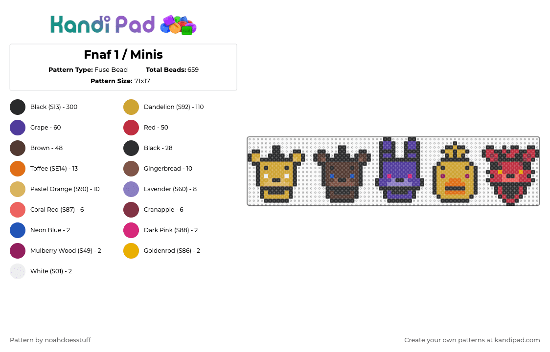 Fnaf 1 / Minis - Fuse Bead Pattern by noahdoesstuff on Kandi Pad - black,purple,red,colorful,fnaf,five nights at freddys,cute,mini,easy