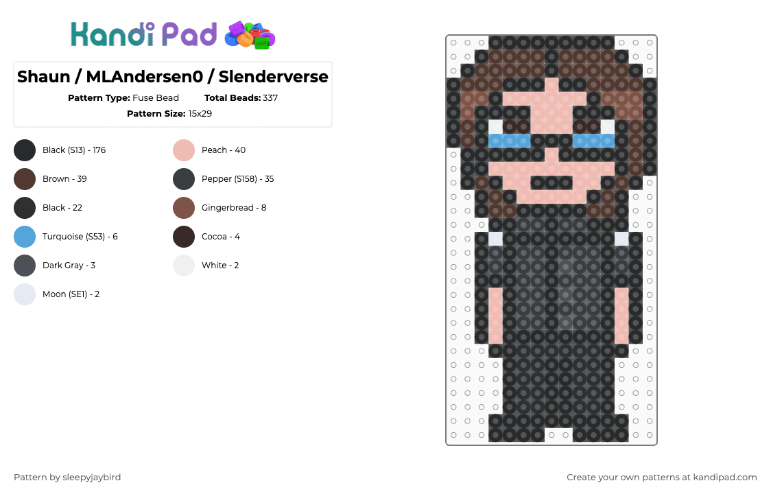 Shaun / MLAndersen0 / Slenderverse - Fuse Bead Pattern by noahdoesstuff on Kandi Pad - black,beige,brown,shaun andersen,slanderverse,mlandersen0,rat