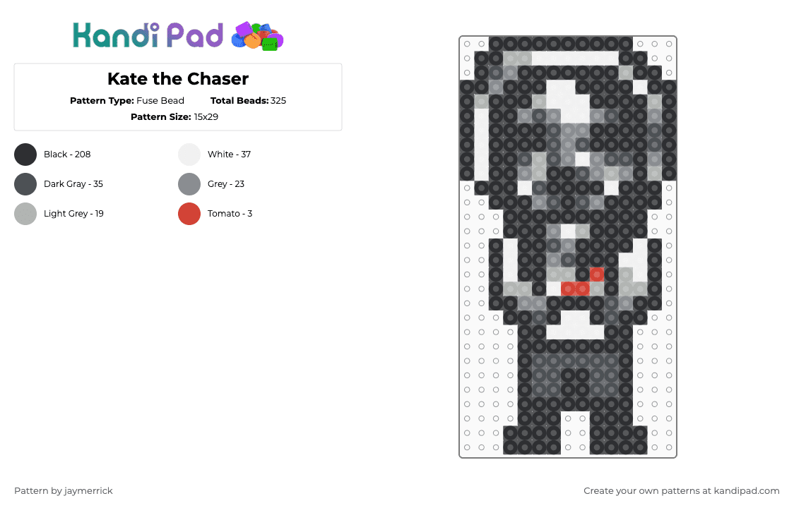 Kate the Chaser / Creepypasta - Fuse Bead Pattern by noahdoesstuff on Kandi Pad - black,gray,kate the chaser,creepypasta,slenderverse,white,blood