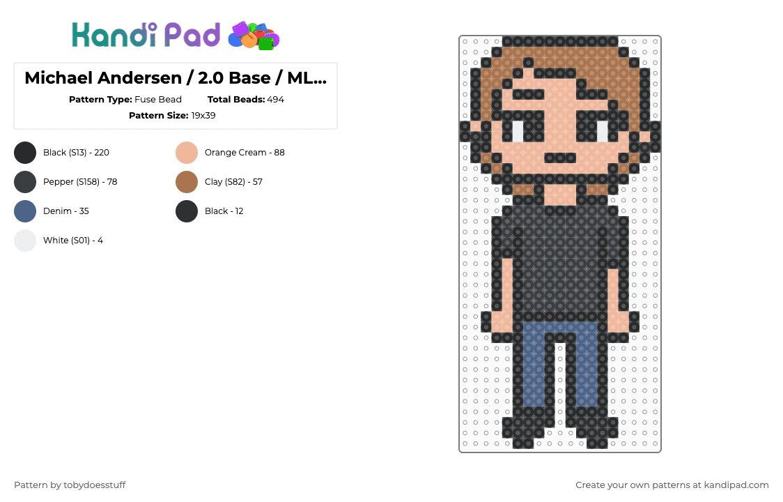 Michael Andersen / 2.0 Base / MLAndersen Charm - Fuse Bead Pattern by noahdoesstuff on Kandi Pad - black,beige,michael andersen,mlandersen,slenderverse,charm,creepypasta