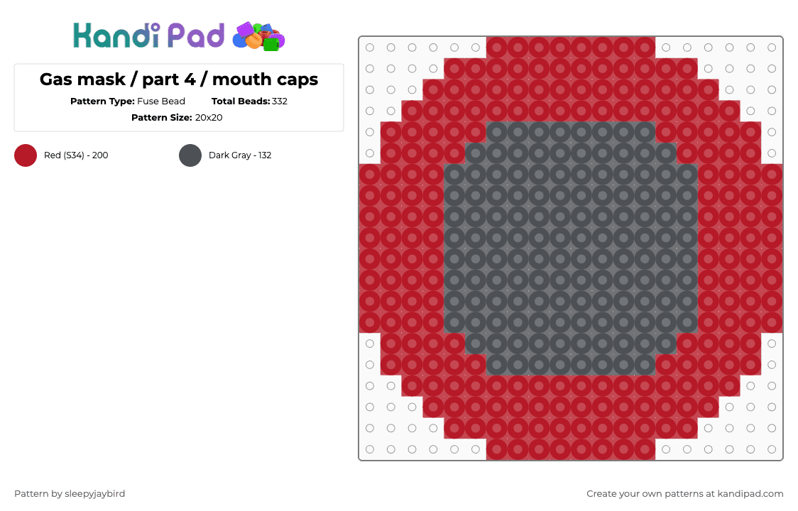 Gas mask / part 4 / mouth caps - Fuse Bead Pattern by noahdoesstuff on Kandi Pad - red,gray,gas mask,caps,projects,grey