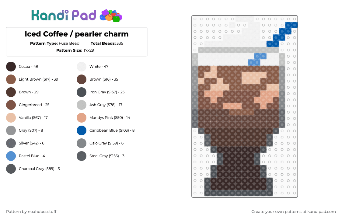 Iced Coffee / pearler charm - Fuse Bead Pattern by noahdoesstuff on Kandi Pad - beige,tan,brown,iced coffee,coffee,drink,charm,fuse bead,cute
