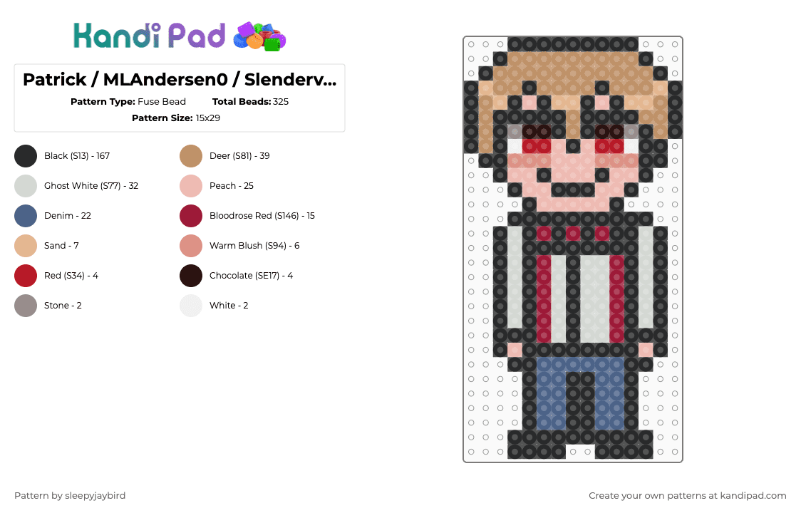 Patrick / MLAndersen0 / Slenderverse - Fuse Bead Pattern by noahdoesstuff on Kandi Pad - black,beige,tan,blue,colorful,patrick andersen,mlandersen0,slendeerman,slenderverse