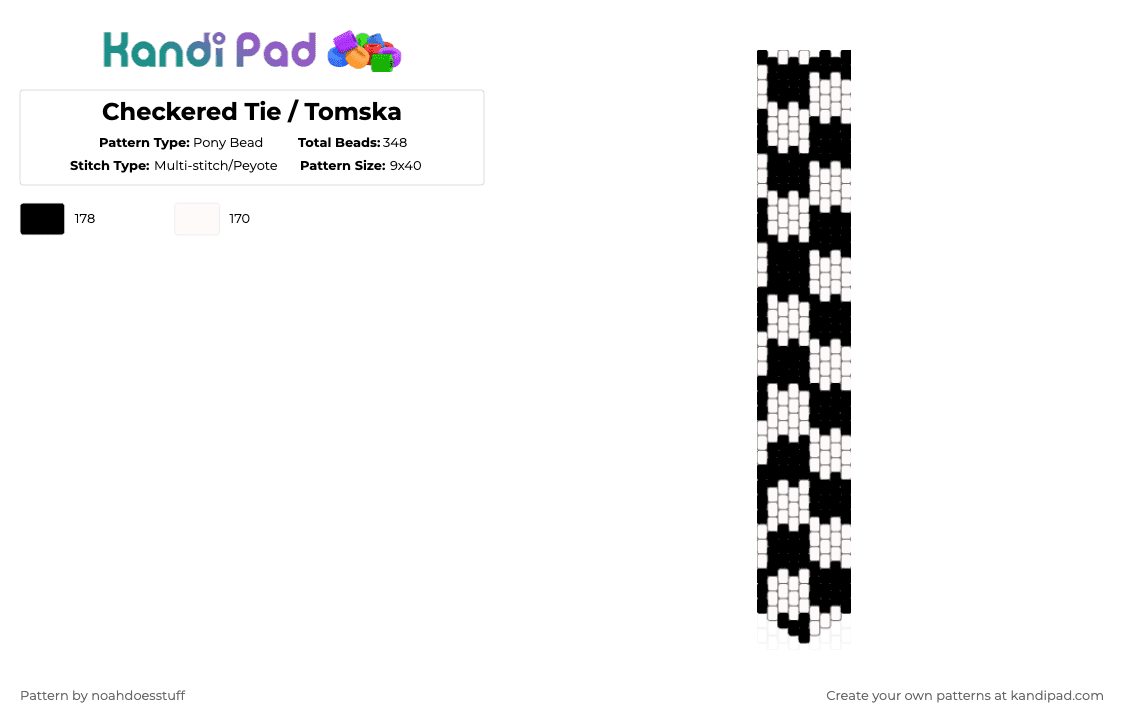 Checkered Tie / Tomska - Pony Bead Pattern by noahdoesstuff on Kandi Pad - black,white,tomska,tie,checkered