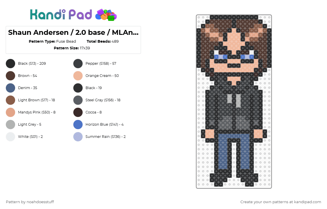 Shaun Andersen / 2.0 base / MLAndersen0 - Fuse Bead Pattern by noahdoesstuff on Kandi Pad - black,brown,beige,blue,shaun andersen,mlandersen0,slenderverse,charm,fuse bead