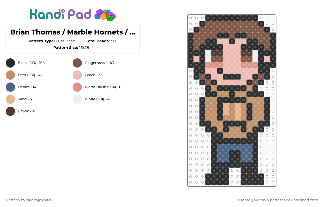 Brian Thomas / Marble Hornets / Pearler Charm - Fuse Bead Pattern by noahdoesstuff on Kandi Pad - black,beige,tan,creepypasta,marble hornets,slenderverse