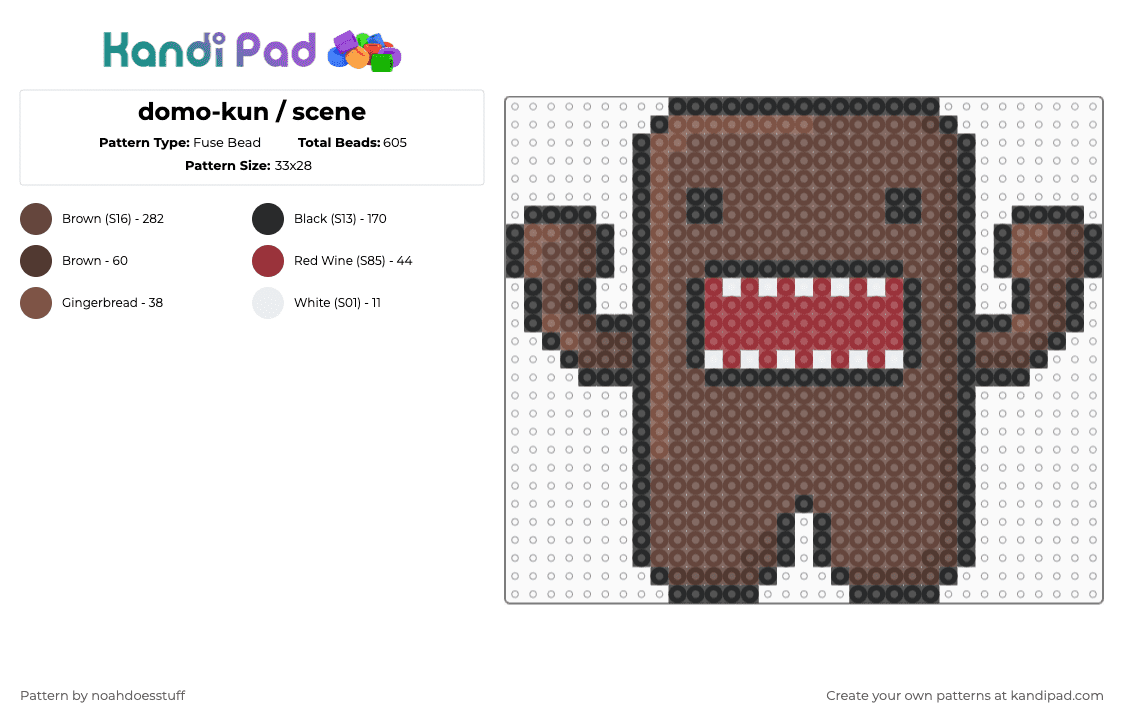 domo-kun / scene - Fuse Bead Pattern by noahdoesstuff on Kandi Pad - brown,domokun,scene,2000s,character,mascot