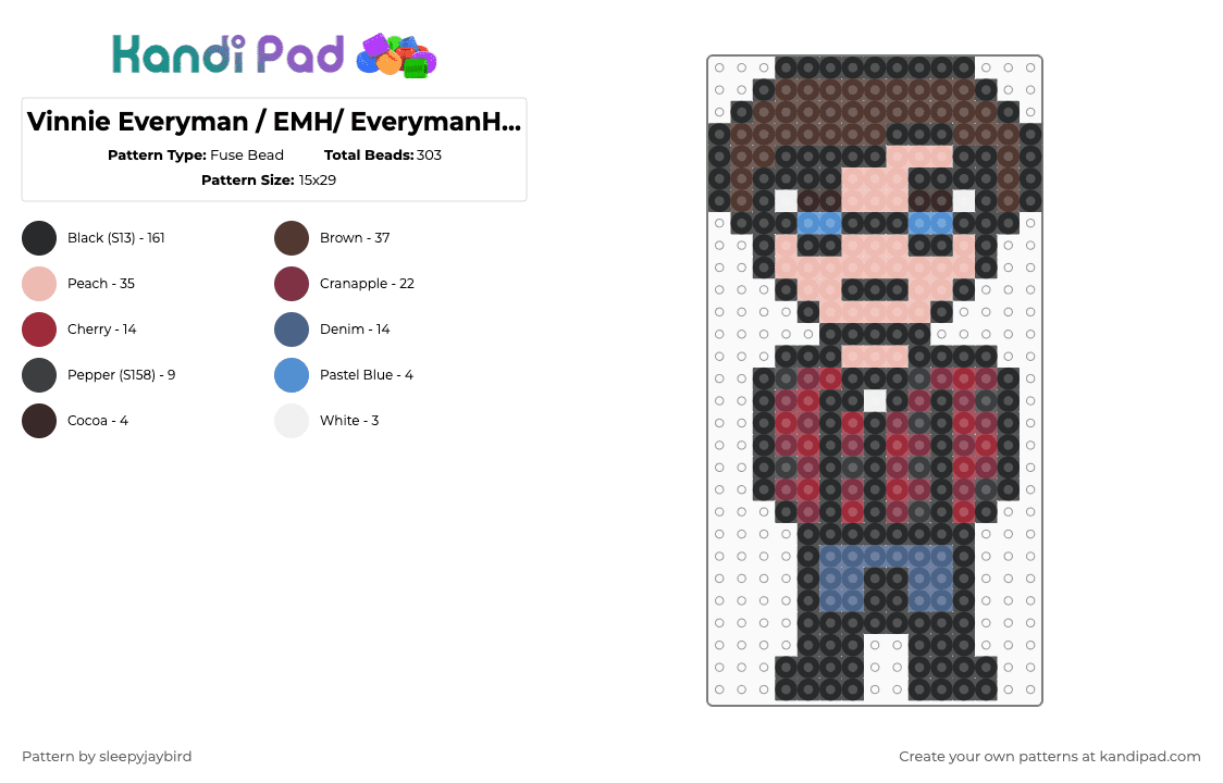 Vinnie Everyman / EMH/ EverymanHYBRID charm - Fuse Bead Pattern by noahdoesstuff on Kandi Pad - black,beige,brown,emh,slenderverse,everymanhybrid,vinnie everyman