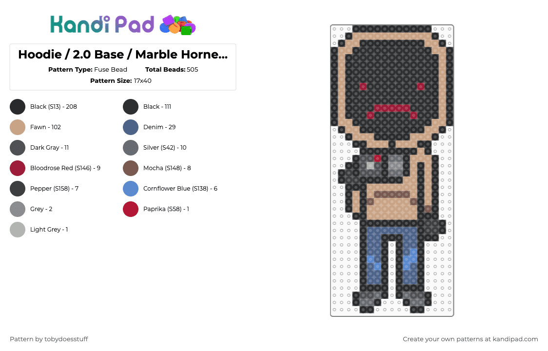 Hoodie / 2.0 Base / Marble Hornets charm - Fuse Bead Pattern by noahdoesstuff on Kandi Pad - black,beige,blue,creepypasta,marble hornets,hoodie,brian thomas