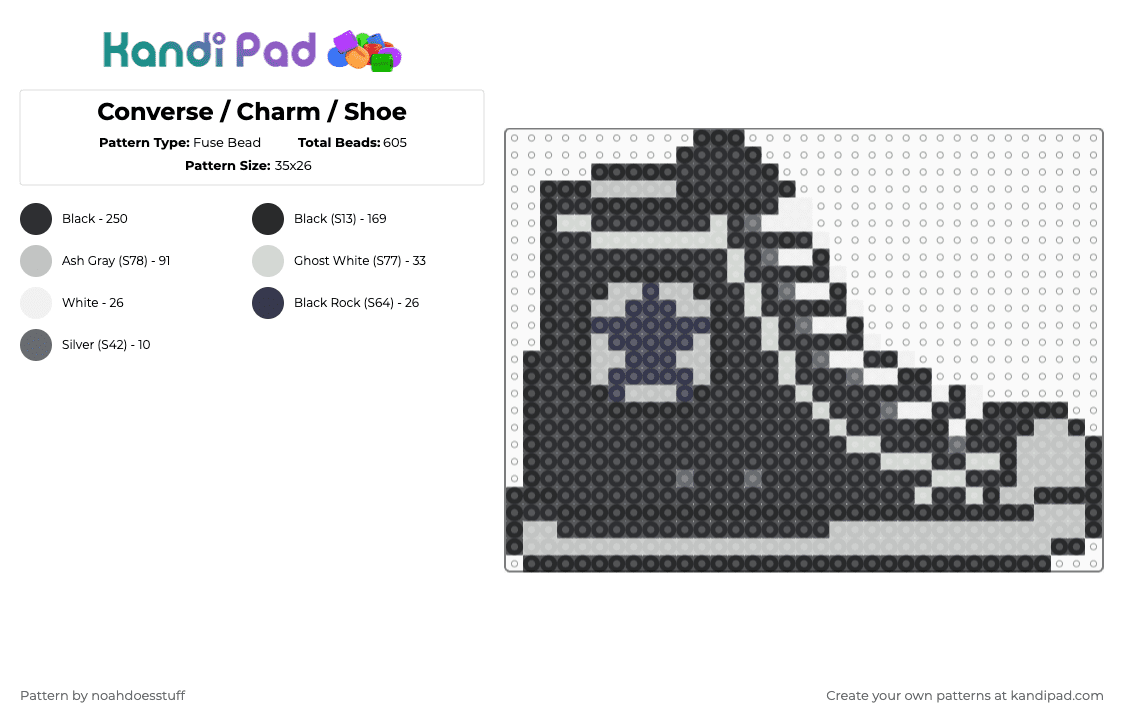 Converse / Charm / Shoe - Fuse Bead Pattern by noahdoesstuff on Kandi Pad - black,beige,converse,shoe,emo,charm,fuse bead