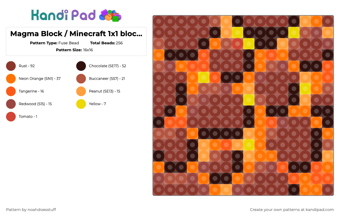 Magma Block / Minecraft 1x1 block texture - Fuse Bead Pattern by noahdoesstuff on Kandi Pad - red,orange,texture,minecraft,magma,minecraft nether,video game,lava,fire