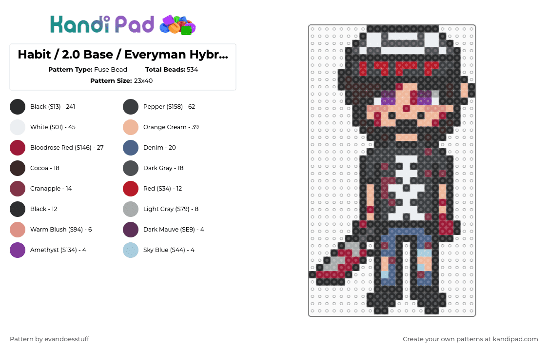 Habit / 2.0 Base / Everyman Hybrid Charm - Fuse Bead Pattern by noahdoesstuff on Kandi Pad - black,gray,beige,colorful,everymanhybrid,creepypasta,blood,habit,slenderverse