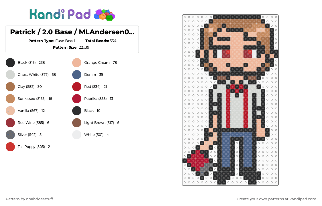 Patrick / 2.0 Base / MLAndersen0 Charm - Fuse Bead Pattern by noahdoesstuff on Kandi Pad - black,tan,beige,red,slenderverse,creepypasta,patrick andersen,mlanderson0