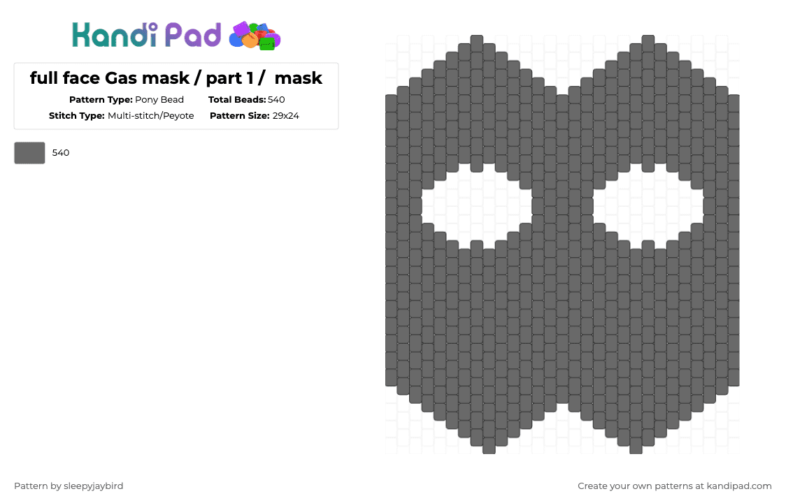 full face Gas mask / part 1 /  mask - Pony Bead Pattern by noahdoesstuff on Kandi Pad - gray,mask,gas mask,part 1,grey