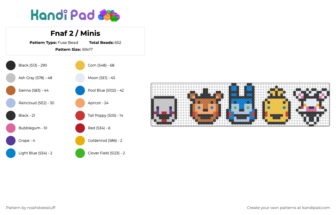 Fnaf 2 / Minis - Fuse Bead Pattern by noahdoesstuff on Kandi Pad - black,yellow,tan,beige,colorful,fnaf,fnaf 2,game,cute