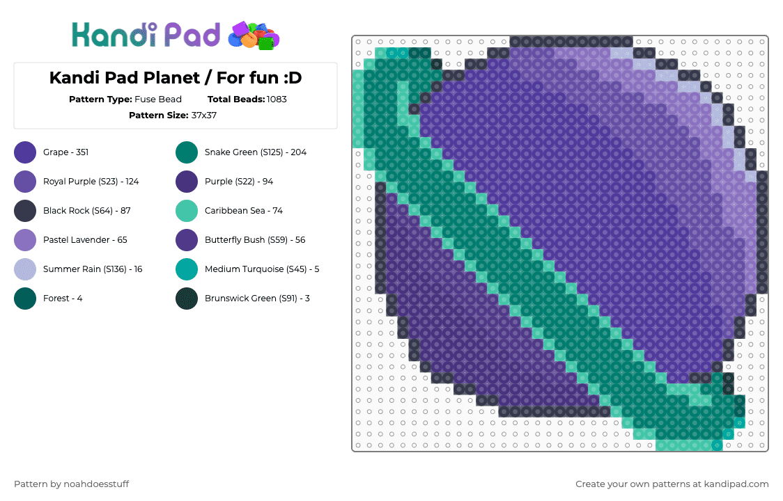 Kandi Pad Planet / For fun :D - Fuse Bead Pattern by noahdoesstuff on Kandi Pad - teal,purple,kandipad,planet,space