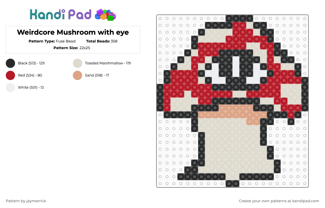 Weirdcore Mushroom with eye - Fuse Bead Pattern by noahdoesstuff on Kandi Pad - beige,red,eye,mushroom,weirdcore,weird,plant,fungi