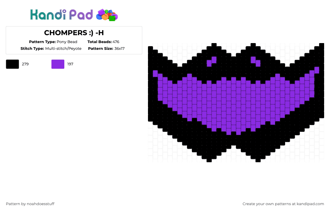 CHOMPERS :) -H - Pony Bead Pattern by noahdoesstuff on Kandi Pad - purple,black