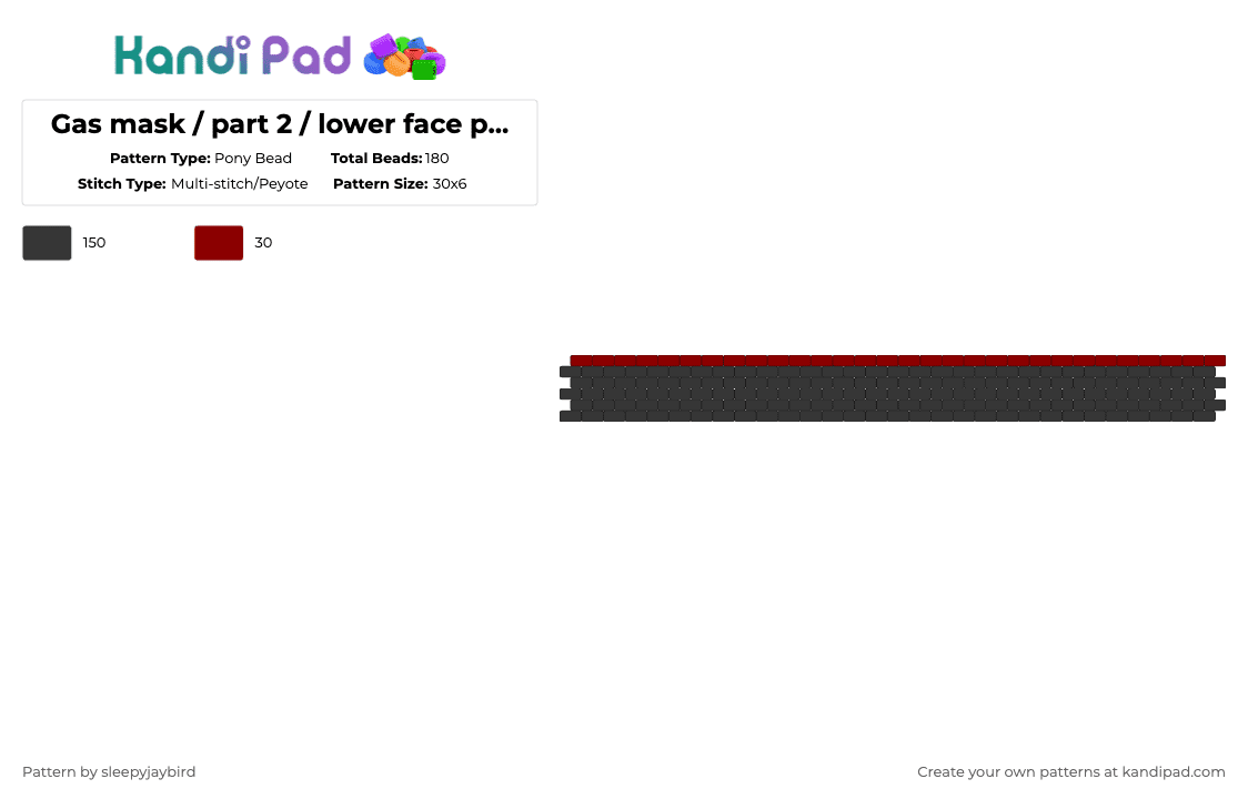 Gas mask / part 2 / lower face piece - Pony Bead Pattern by noahdoesstuff on Kandi Pad - black,gas mask,part 2,grey,red