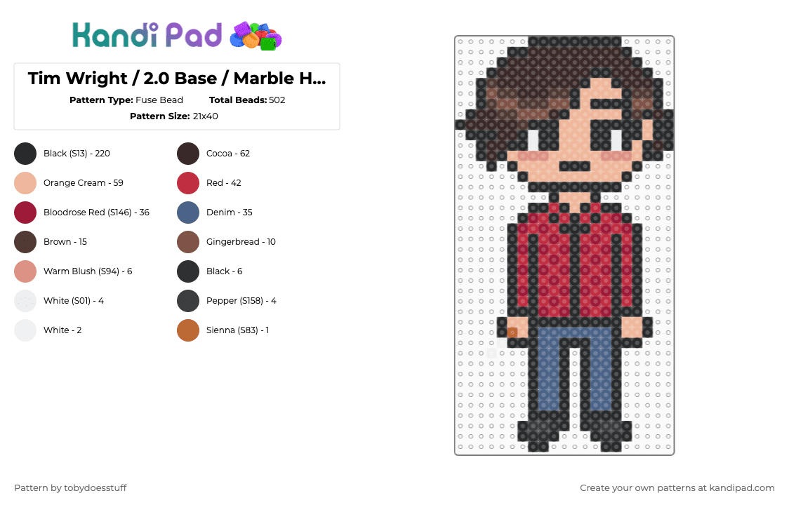Tim Wright / 2.0 Base / Marble Hornets Charm - Fuse Bead Pattern by noahdoesstuff on Kandi Pad - black,brown,beige,red,tim wright,marble hornets,creepypasta,charm