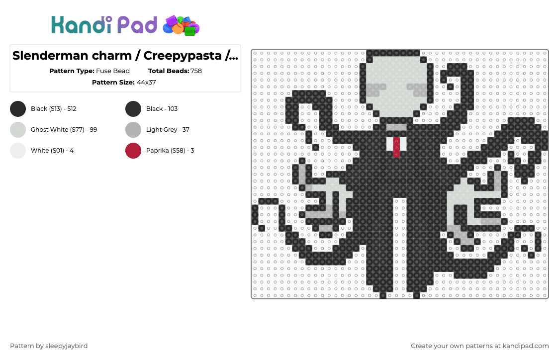 Slenderman charm / Creepypasta / Slenderverse - Fuse Bead Pattern by noahdoesstuff on Kandi Pad - black,white,beige,slenderman,slenderverse,creepypasta,cute,charm
