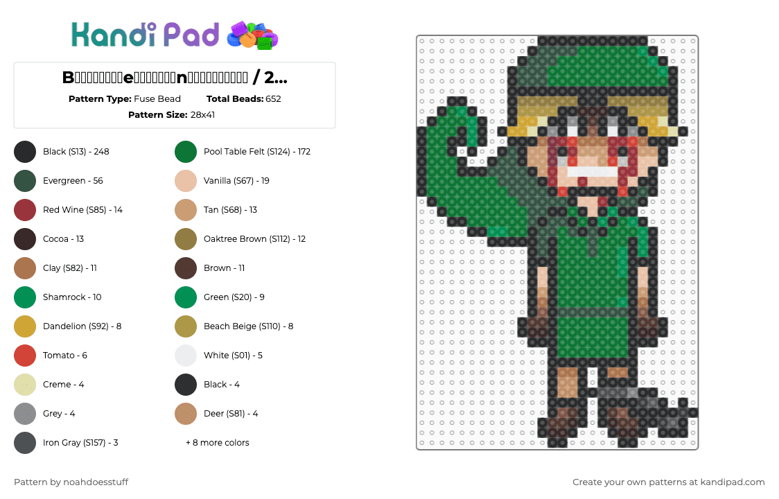 B̸̼̤̞̪̀̎͜e̵͇͙̟̙̍̈́n̵̡̥̦͆͋̆̕͝ͅ / 2.0 base / Creepypasta - Fuse Bead Pattern by noahdoesstuff on Kandi Pad - black,gray,green,beige,ben drowned,creepypasta,charm,fuse bead,horror,scary