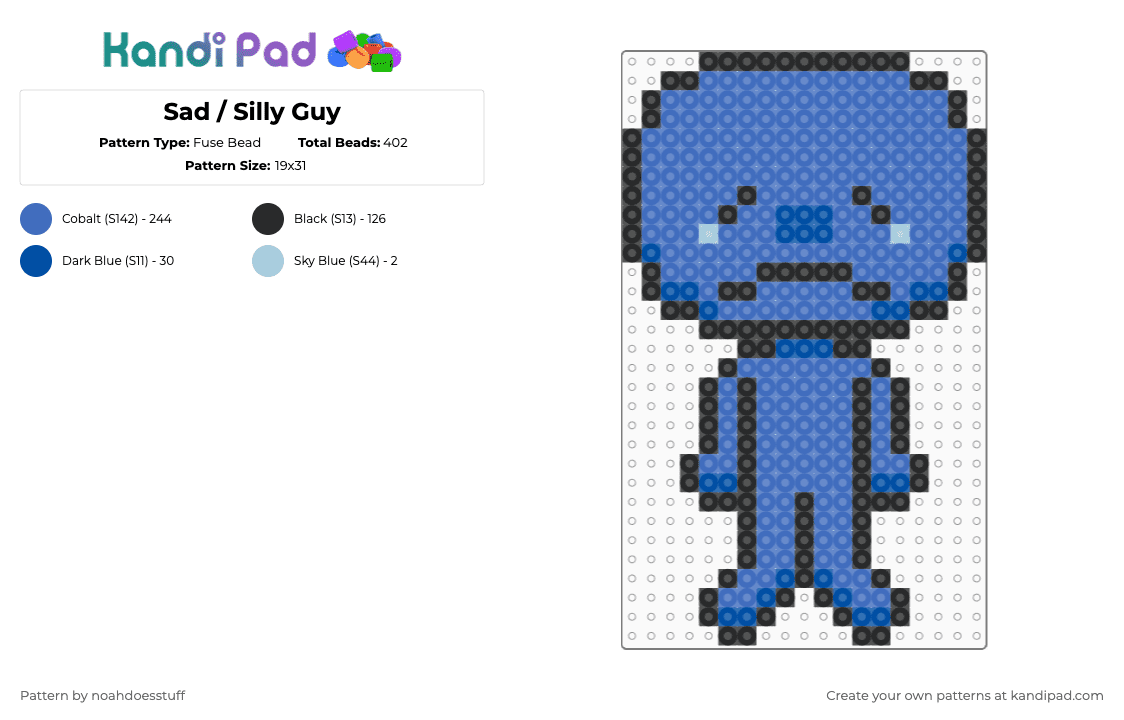 Sad / Silly Guy - Fuse Bead Pattern by noahdoesstuff on Kandi Pad - blue,sad,cute,silly guy,frown
