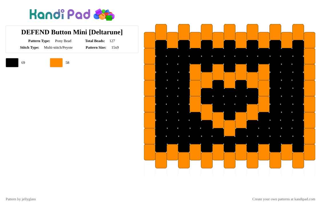 DEFEND Button Mini [Deltarune] - Pony Bead Pattern by jellyglass on Kandi Pad - orange,black,deltarune,video game,gaming,shield,defend