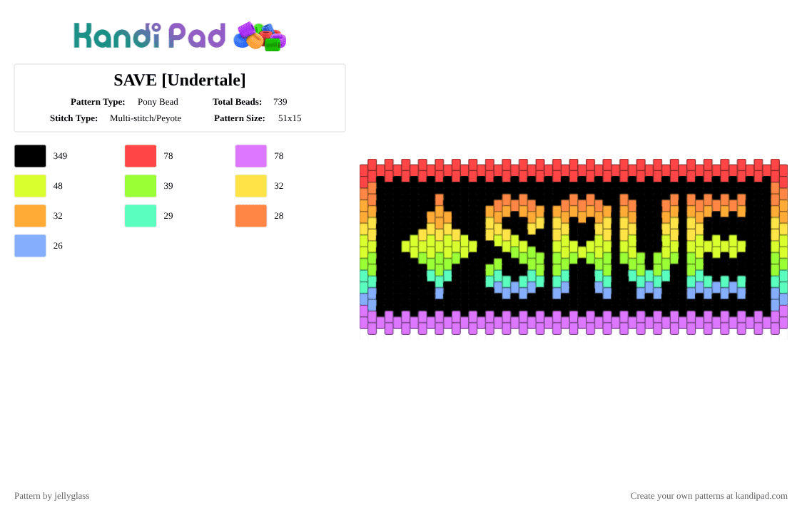 SAVE [Undertale] - Pony Bead Pattern by jellyglass on Kandi Pad - black,yellow,red,colorful,undertale,video game,gaming,save,star,rainbow