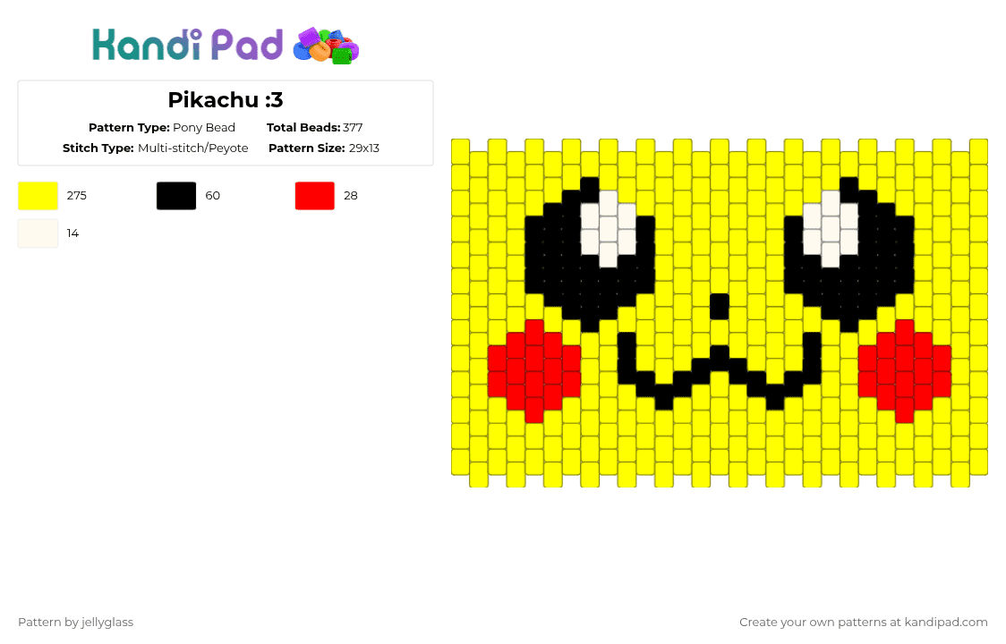 Pikachu :3 - Pony Bead Pattern by jellyglass on Kandi Pad - yellow