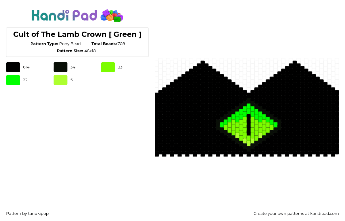 Cult of The Lamb Crown [ Green ] - Pony Bead Pattern by jellyglass on Kandi Pad - black,cult of the lamb,green crown,crown,video game,gaming