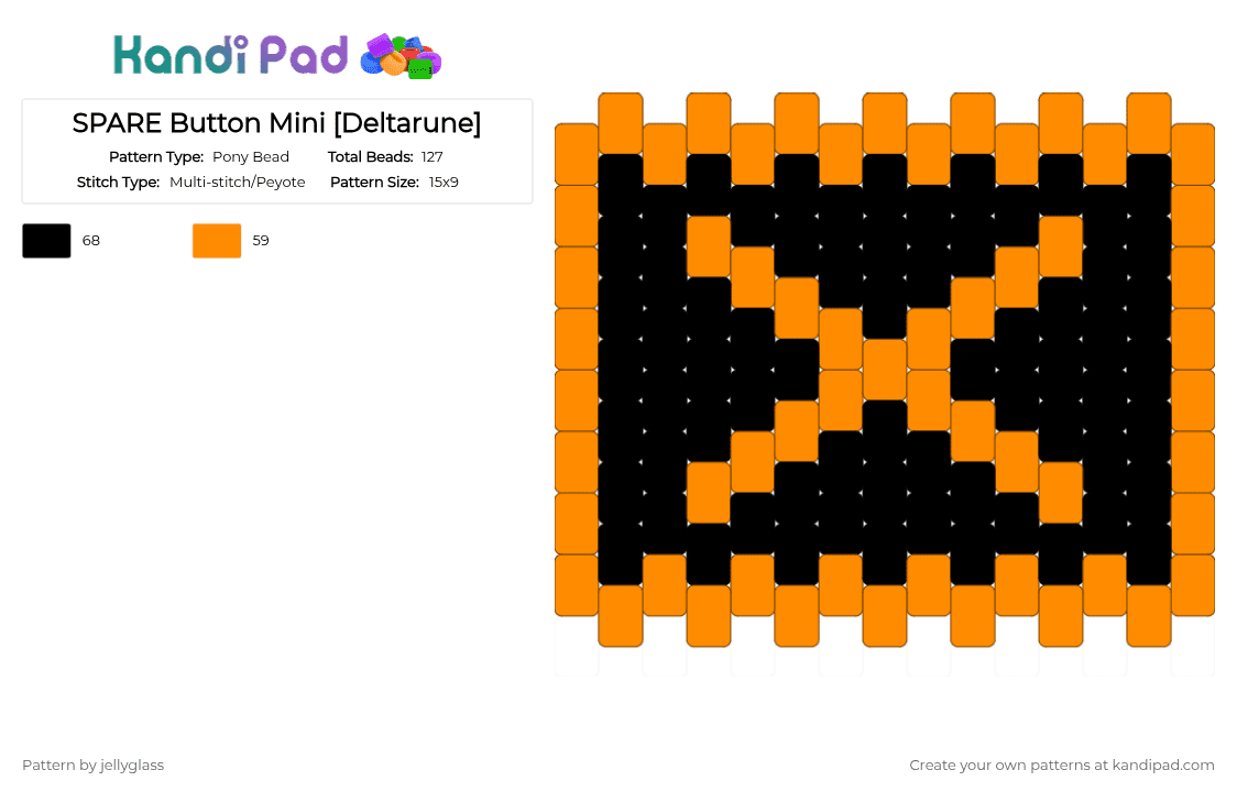 SPARE Button Mini [Deltarune] - Pony Bead Pattern by jellyglass on Kandi Pad - black,orange,deltarune,video game,gaming,x,spare