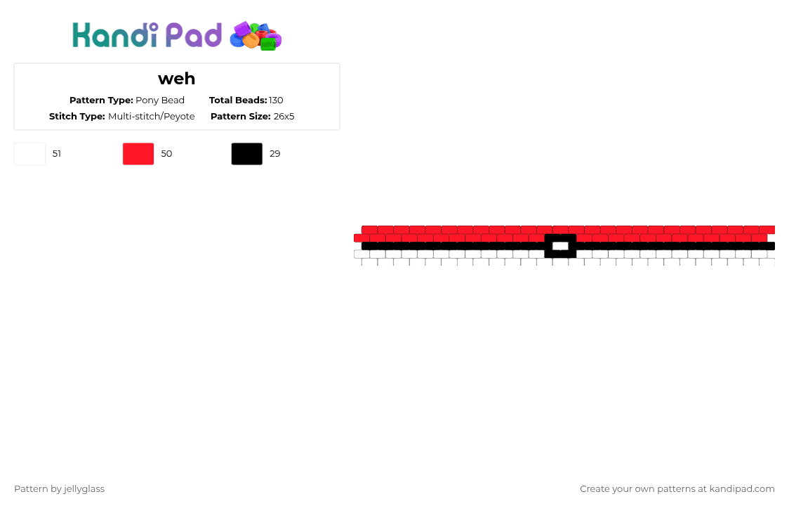 weh - Pony Bead Pattern by jellyglass on Kandi Pad - red,white