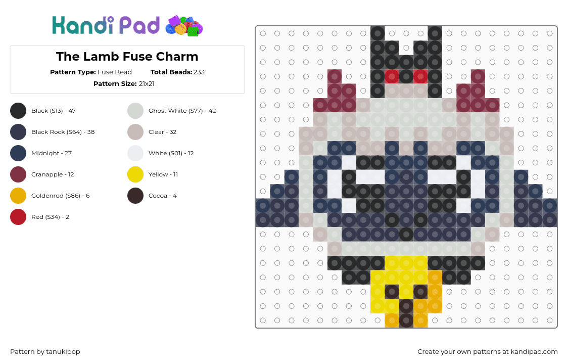 The Lamb Fuse Charm - Fuse Bead Pattern by jellyglass on Kandi Pad - purple,beige,cult of the lamb,gaming,character,characters,video games,video game,charm,fuse charm