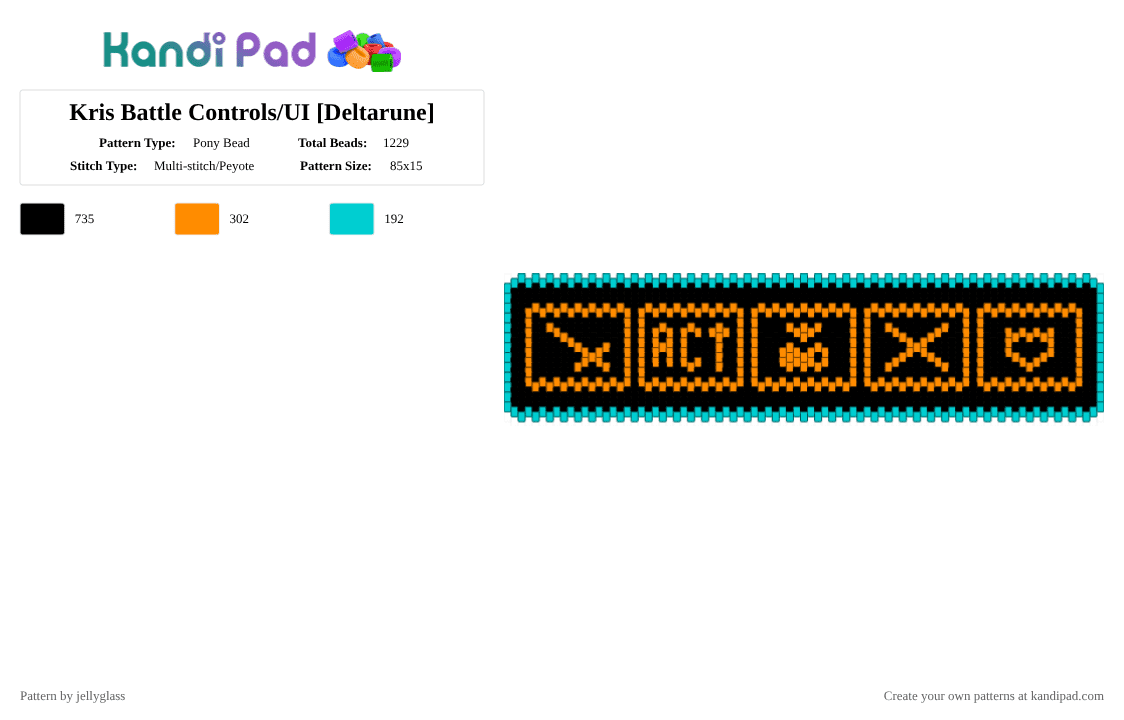 Kris Battle Controls/UI [Deltarune] - Pony Bead Pattern by jellyglass on Kandi Pad - orange,light blue,deltarune,video game,gaming,black,blue,buttons,menu