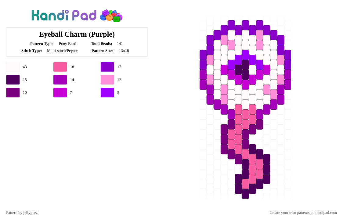 Eyeball Charm (Purple) - Pony Bead Pattern by jellyglass on Kandi Pad - pink,eye,eyeball,gore,candy gore,charm,purple,pony bead