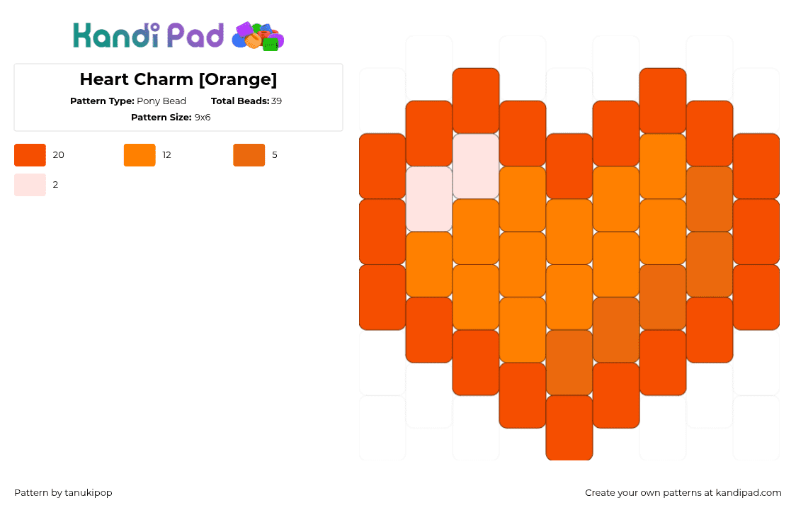 Heart Charm [Orange] - Pony Bead Pattern by jellyglass on Kandi Pad - orange,heart,love,charm,undertale,soul