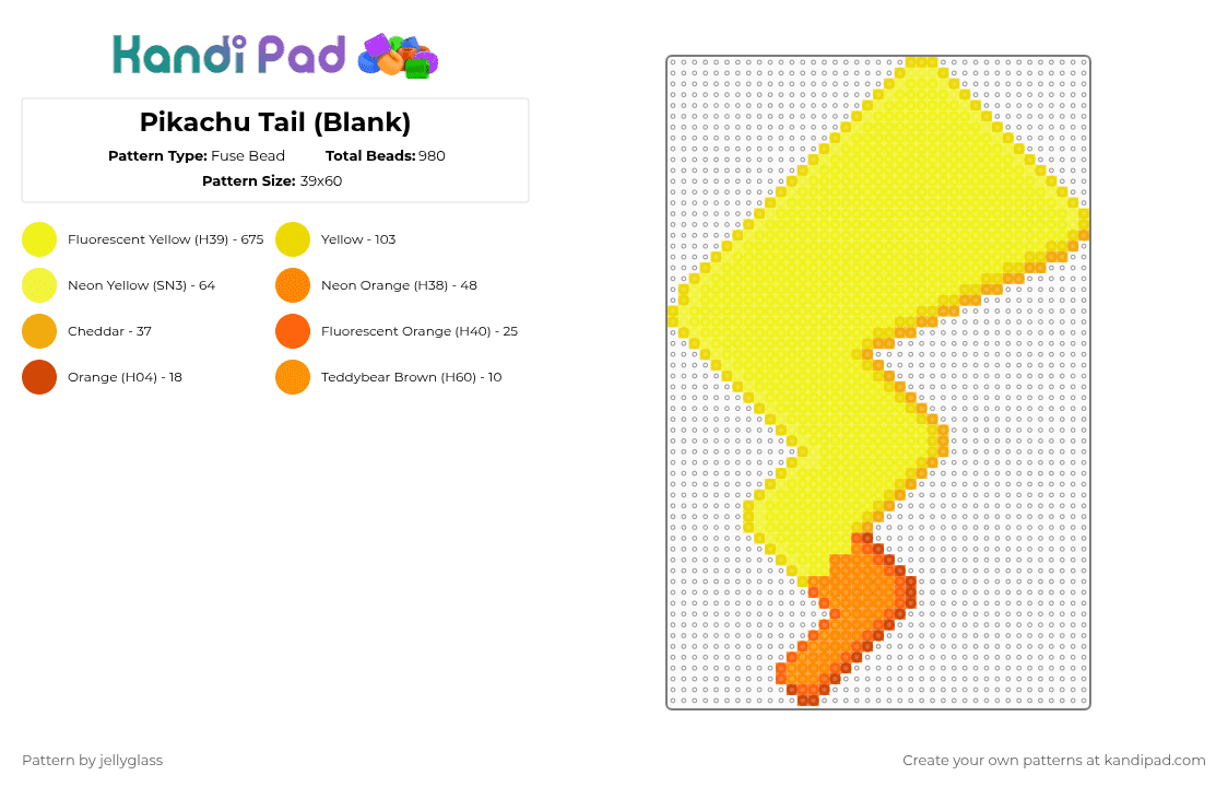 Pikachu Tail ( Blank ) - Fuse Bead Pattern by jellyglass on Kandi Pad - yellow,pikachu,pokemon,tail,accessory,fuse bead,video game,character