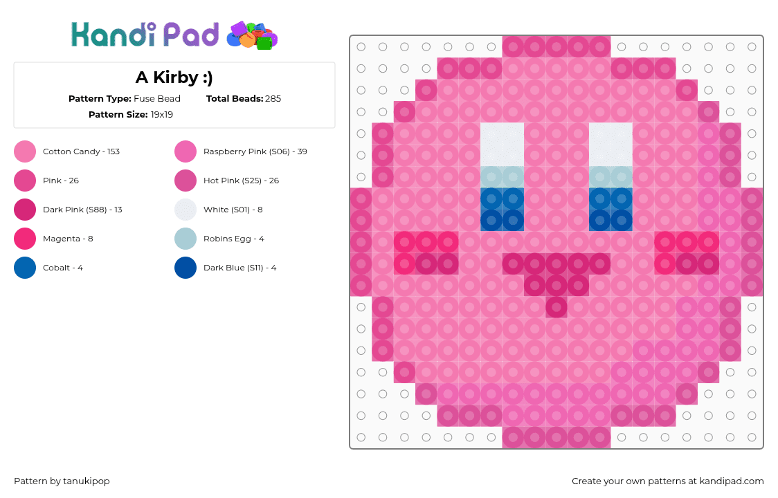 A Kirby :) - Fuse Bead Pattern by jellyglass on Kandi Pad - pink,kirby,video games,video game,gaming,characters,character
