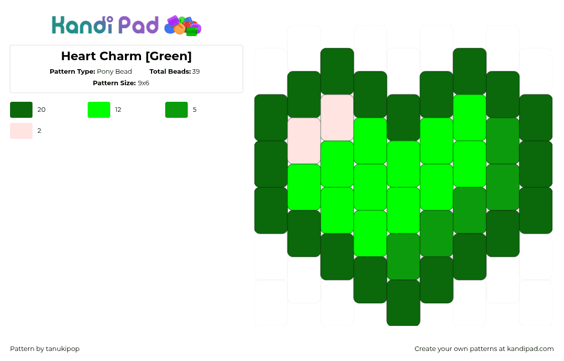 Heart Charm [Green] - Pony Bead Pattern by jellyglass on Kandi Pad - green,heart,love,charm,undertale,soul