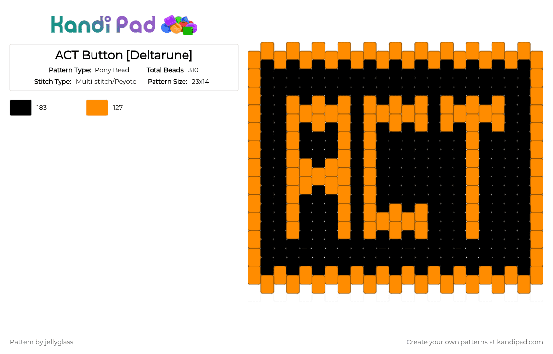ACT Button [Deltarune] - Pony Bead Pattern by jellyglass on Kandi Pad - orange,black,deltarune,act,gaming,video game