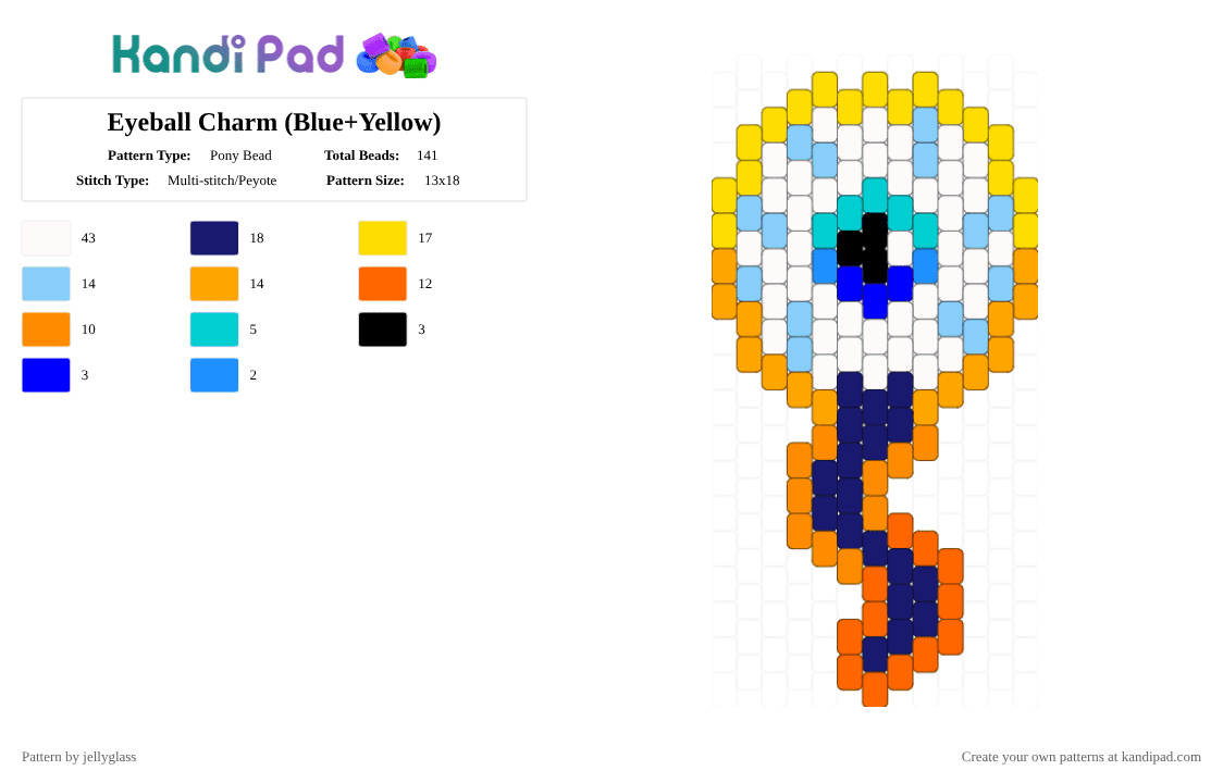 Eyeball Charm (Blue+Yellow) - Pony Bead Pattern by jellyglass on Kandi Pad - orange,eye,eyeball,gore,candy gore,charm,blue,pony bead,yellow