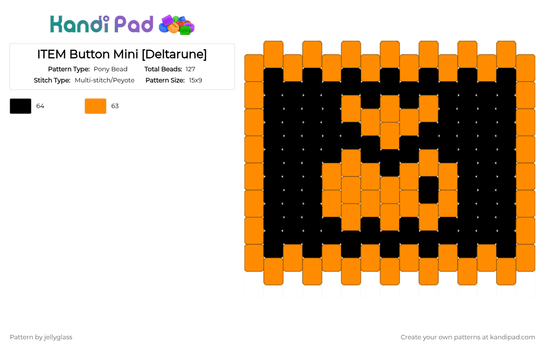 ITEM Button Mini [Deltarune] - Pony Bead Pattern by jellyglass on Kandi Pad - black,orange,deltarune,video game,gaming,bag,item