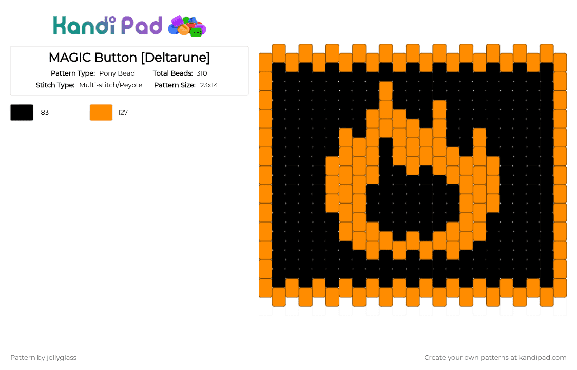 MAGIC Button [Deltarune] - Pony Bead Pattern by jellyglass on Kandi Pad - black,orange,deltarune,gaming,video game,magic,fire