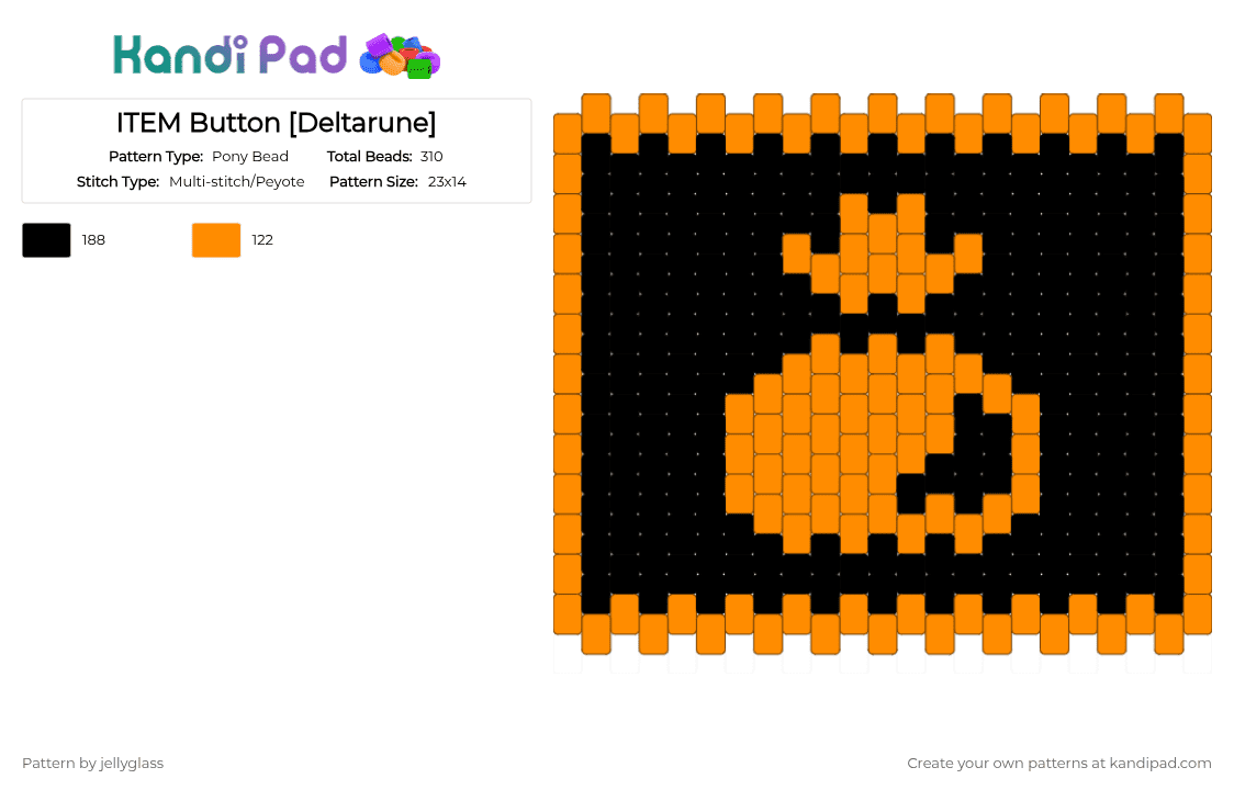 ITEM Button [Deltarune] - Pony Bead Pattern by jellyglass on Kandi Pad - black,orange,deltarune,gaming,video game,item,bag