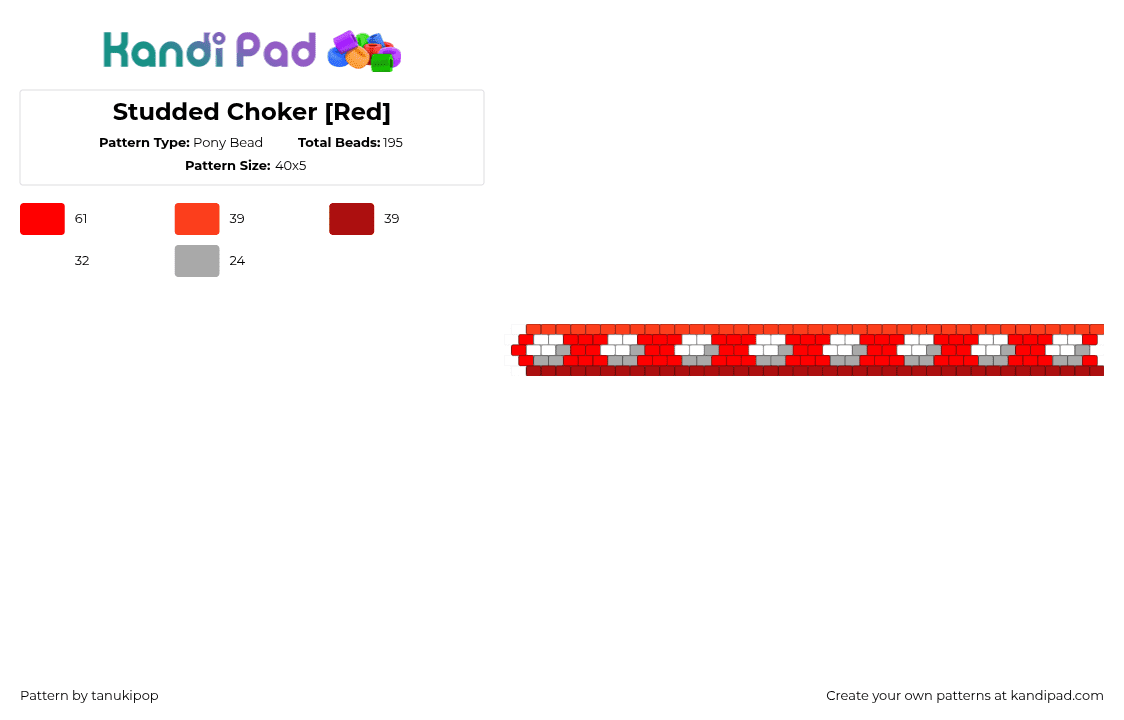 Studded Choker [Red] - Pony Bead Pattern by jellyglass on Kandi Pad - red,studded,choker,necklace